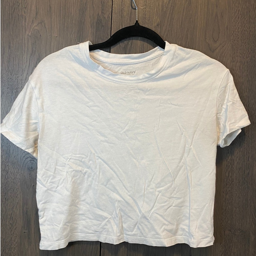 Old Navy Womens White Short Sleeve Relaxed Crew Neck Crop Tee XS Solid Basic